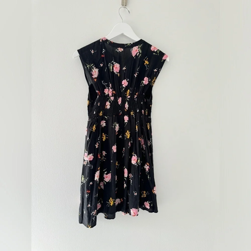 FREE PEOPLE Black The Greatest Day Smocked Mini Dress XS